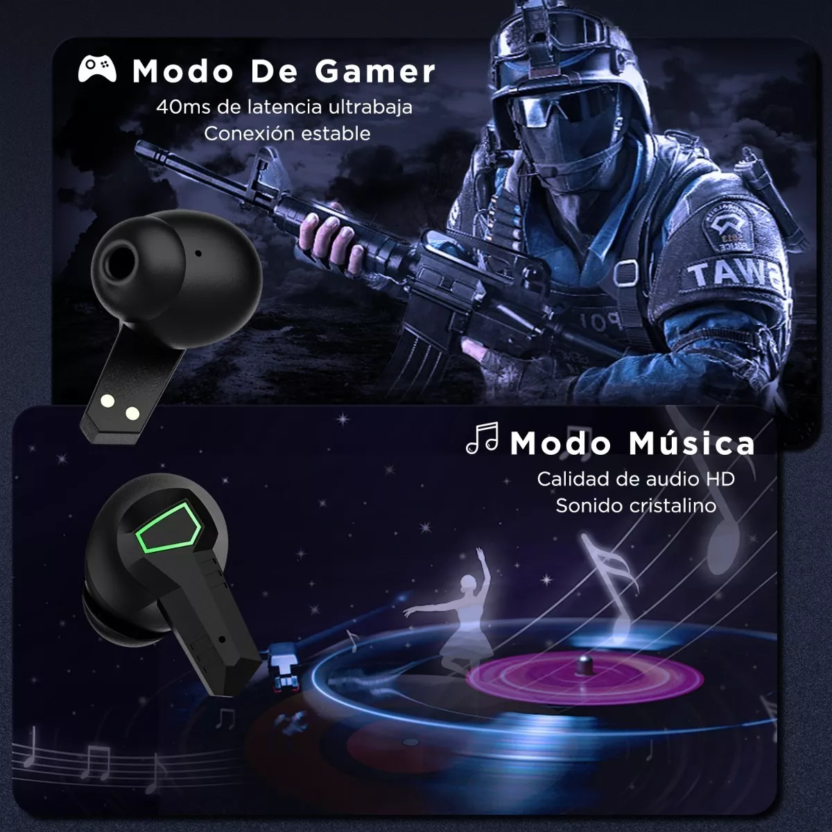 Aud fonos In ear Gamer Inal mbricos Personalizados Azul Verd