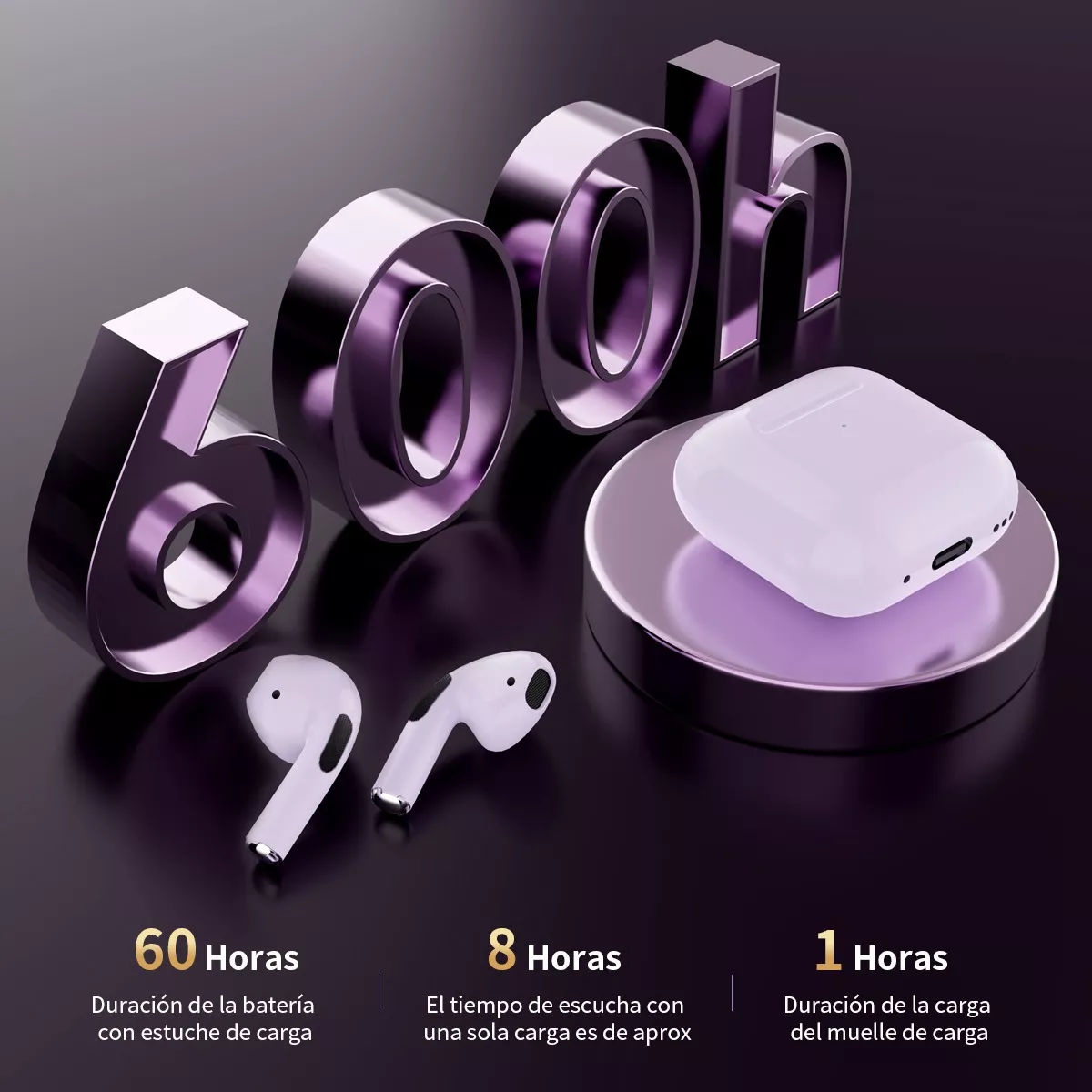Audífono in-ear gamer inalámbrico LarmTek LK71 blanco con luz LED