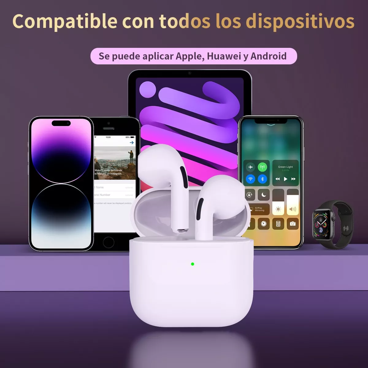 Audífono in-ear gamer inalámbrico LarmTek LK71 blanco con luz LED