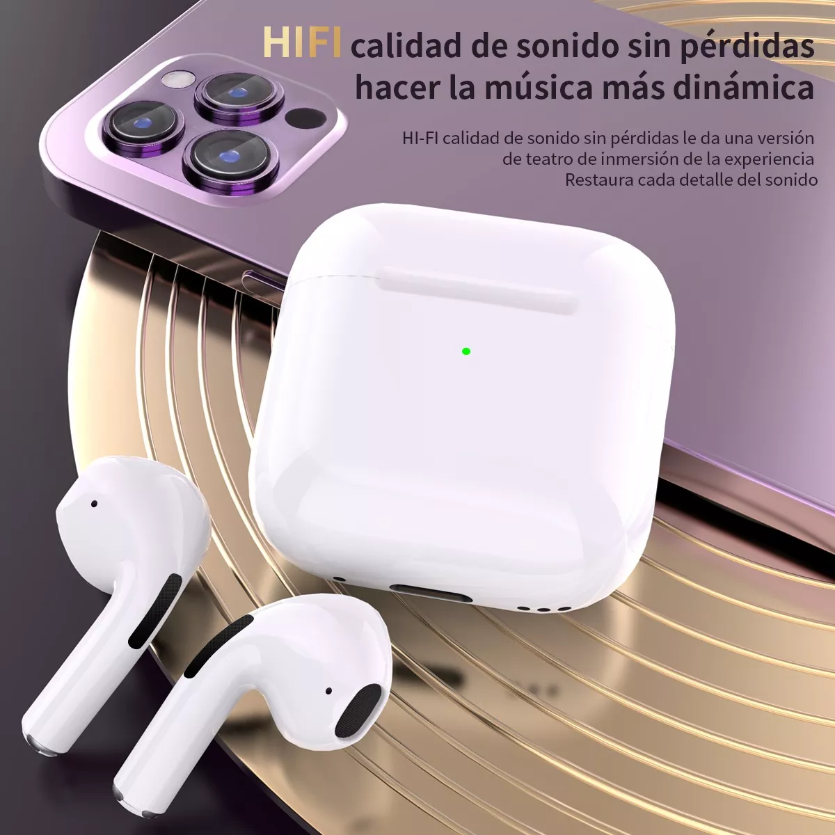 Audífono in-ear gamer inalámbrico LarmTek LK71 blanco con luz LED