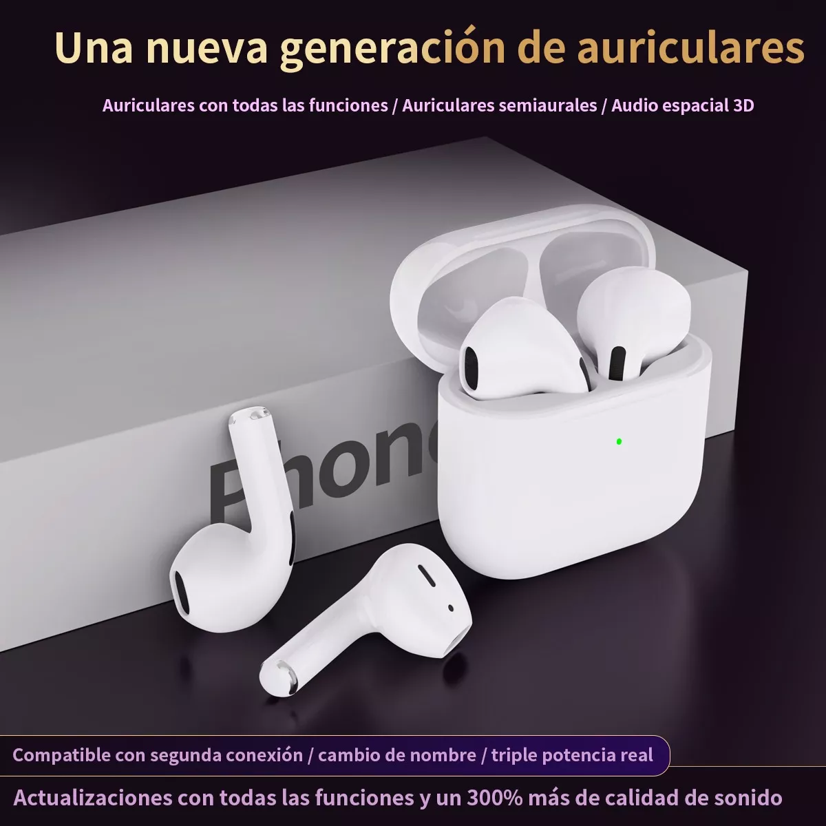 Audífono in-ear gamer inalámbrico LarmTek LK71 blanco con luz LED