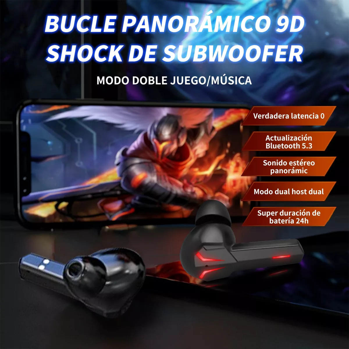 Audífonos Inalámbricos Bluetooth Deportivos 5.3 Gamer Negro