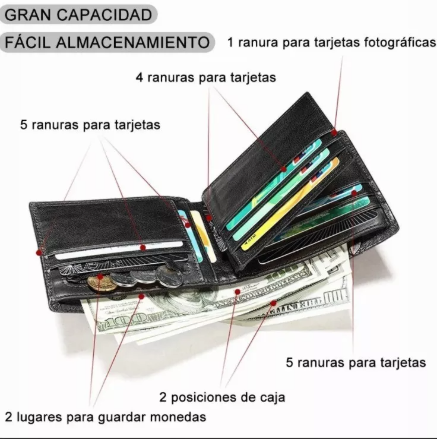 Cartera Hombre Piel Genuina Cartera Antirrobo Rfid
