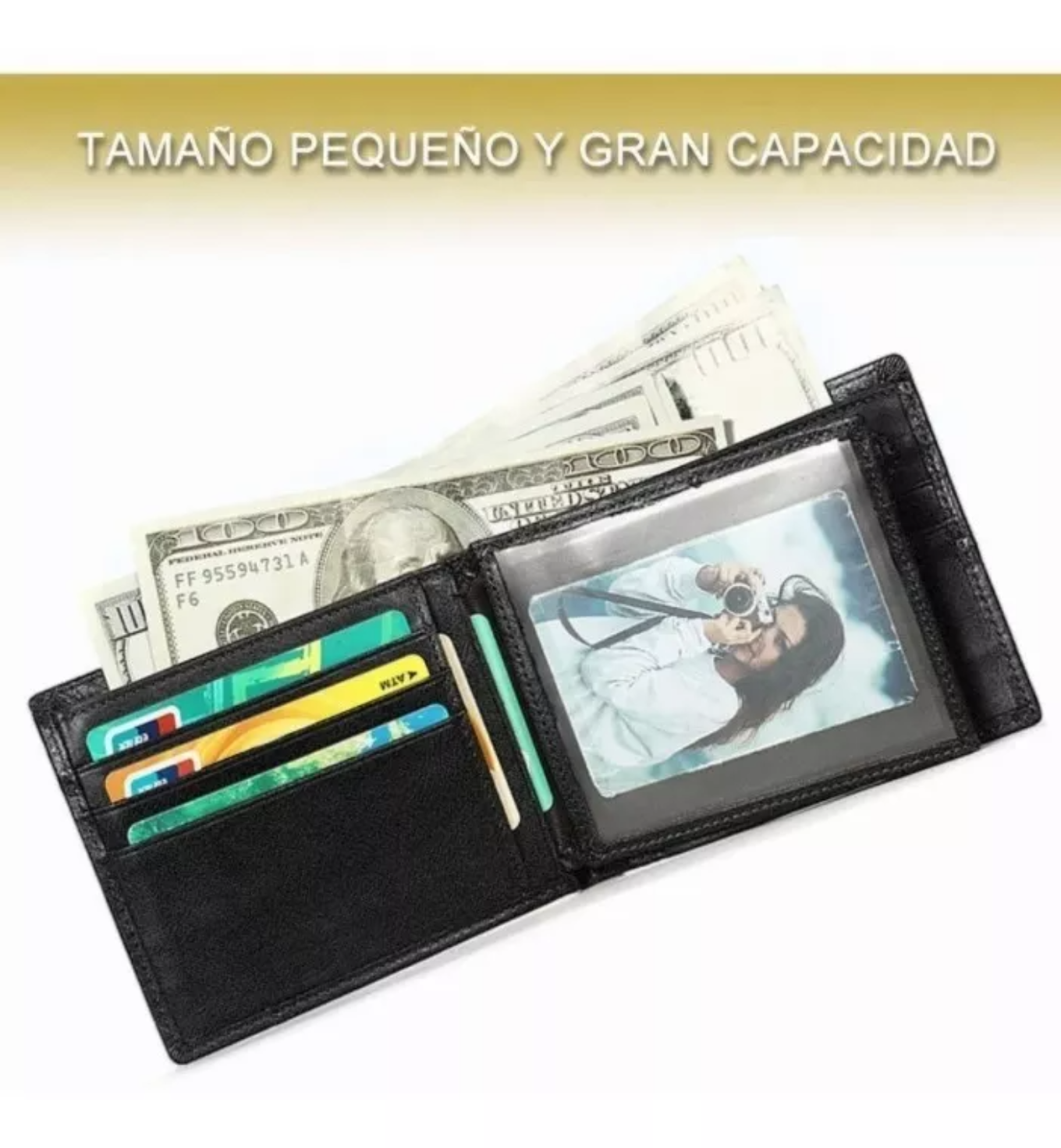 Cartera Hombre Piel Genuina Cartera Antirrobo Rfid