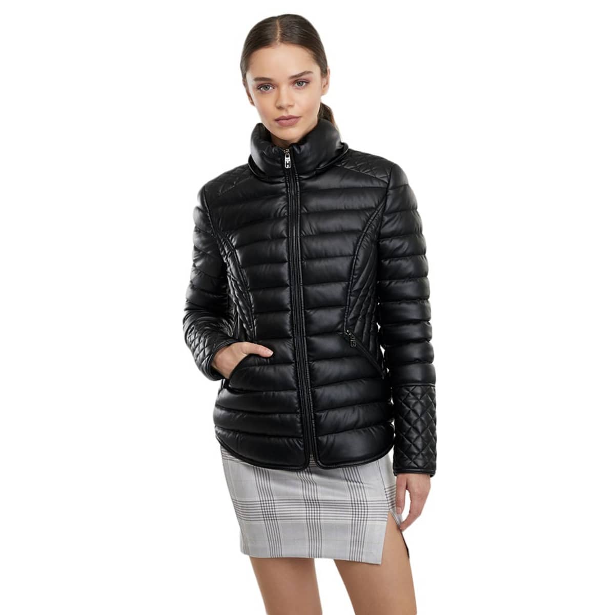 Chamarra capitonada con tacto de piel para mujer, marca Holly Land