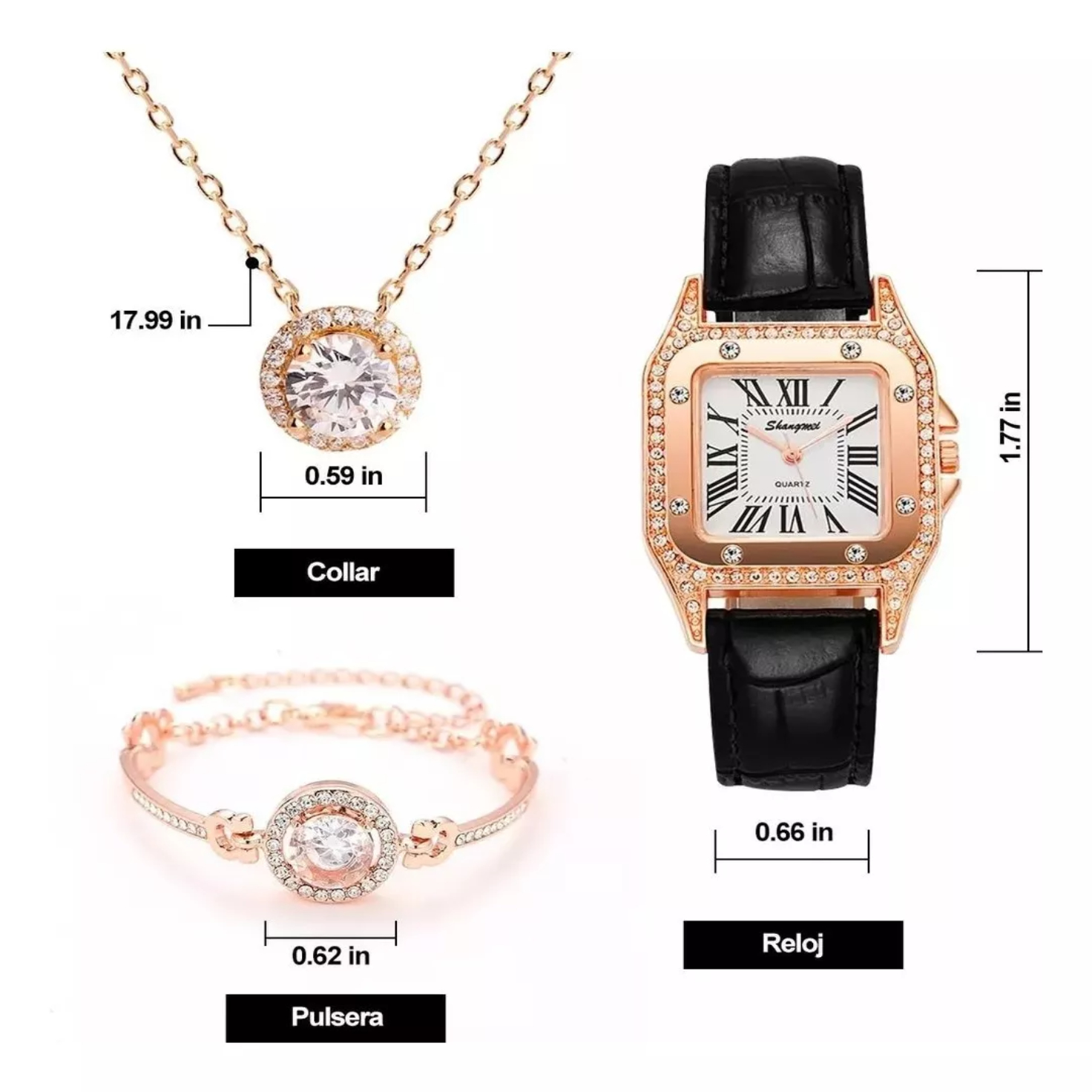 Juego De Reloj Y Joyas En Caja De Regalo Elegante 3 Piezas