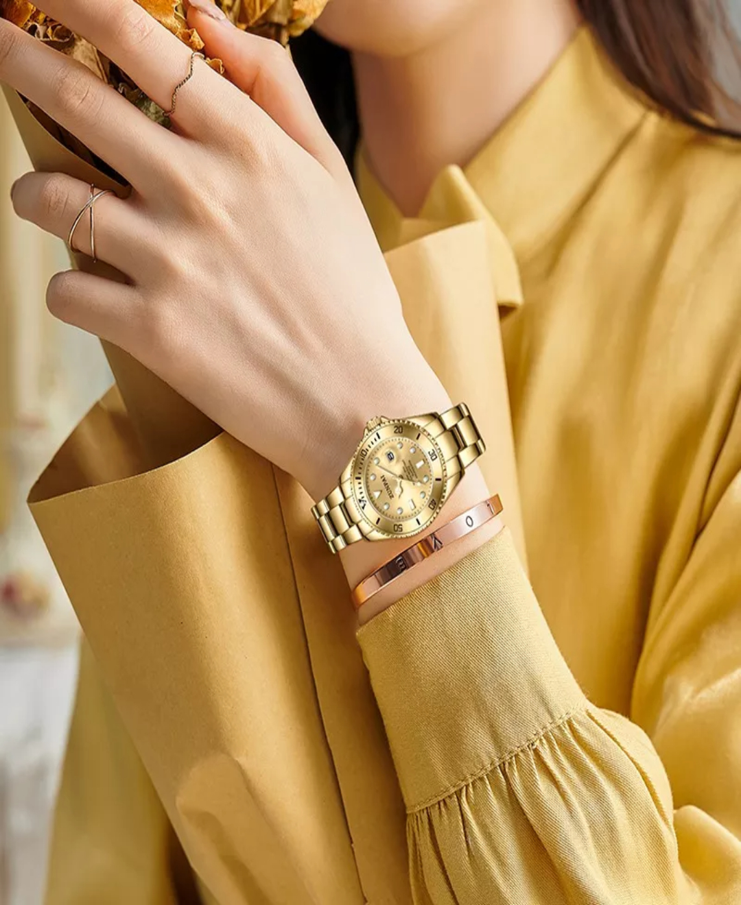 Zunpai Original Reloj De Mujer Moda Dorado Acero Inoxidable