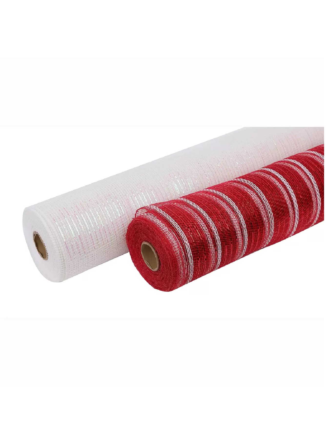 Cinta de Malla de poliéster Decorativa para Navidad, Bodas y Fiestas (guirnaldas, Coronas y árbol de Navidad), 9.1 m x 52 cm, Rojo - Blanco (2 Rollos)