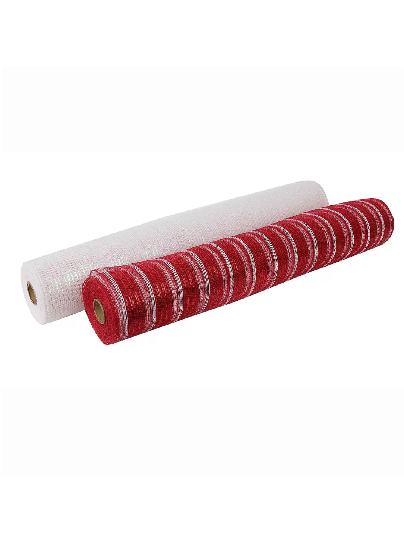 Cinta de Malla de poliéster Decorativa para Navidad, Bodas y Fiestas (guirnaldas, Coronas y árbol de Navidad), 9.1 m x 52 cm, Rojo - Blanco (2 Rollos)