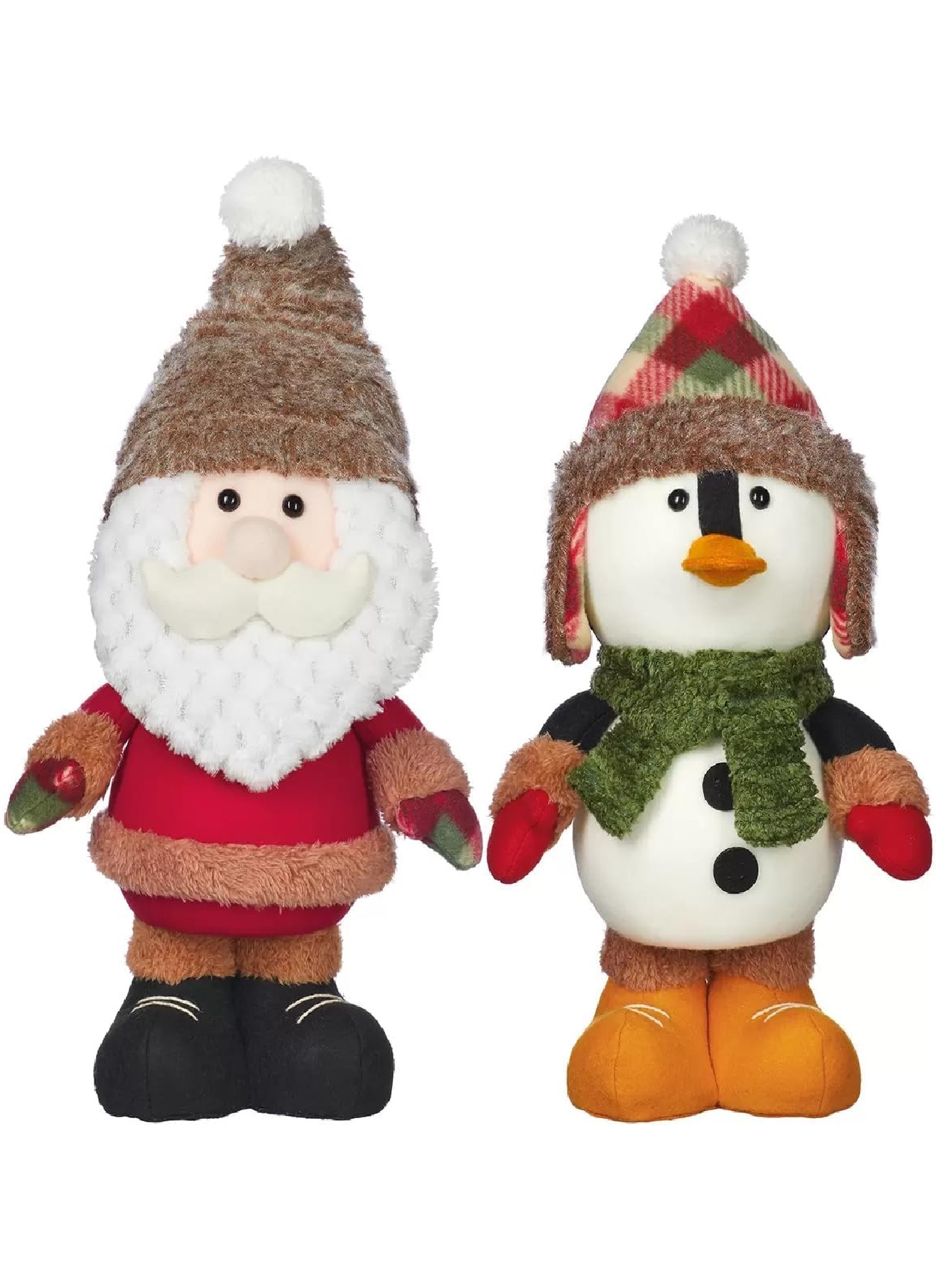 Juego de Figuras de Pie Navideñas Santa Claus y Pinguino Decorativos para Navidad 31 cm Aproximadamente - Peluche (2 Piezas)