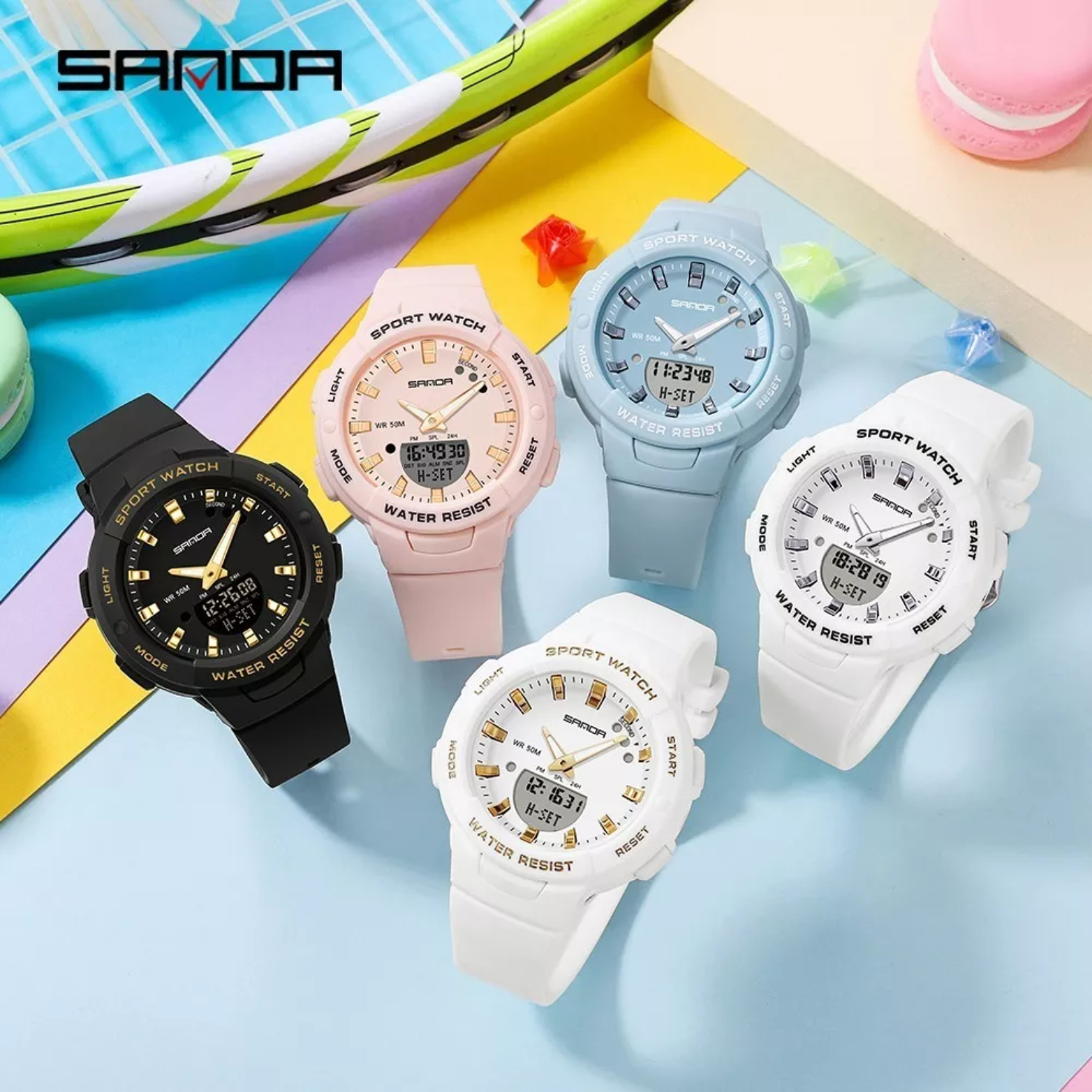 Reloj Sanda 6005 Moda Calendario Luminoso Impermeable Mujer