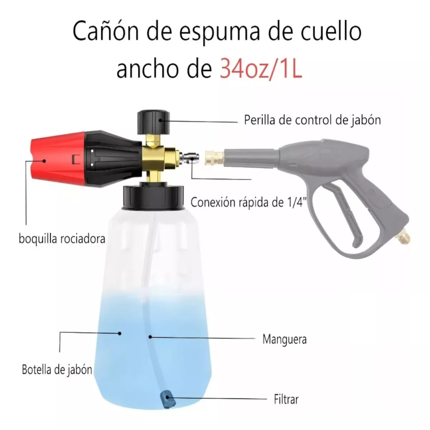 Pistola De Hidrolavadora 1l Kit Cañon De Espuma Para Karcher