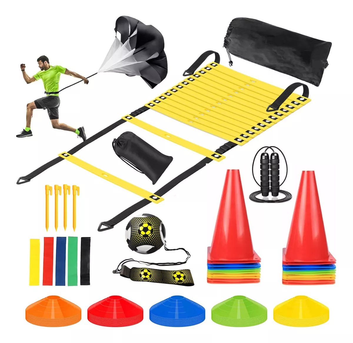 Kit Entrenamiento Futbol 20 Conos +20 Platos +1escalera 8m