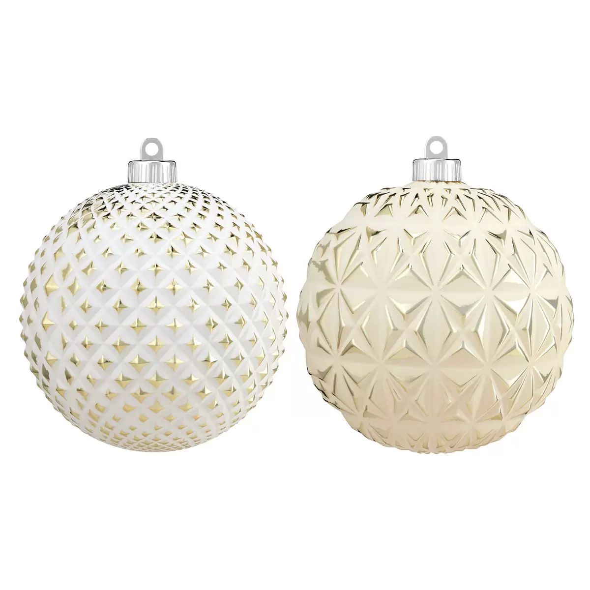 CG Hunter Holiday - Juego de esferas Decorativas - Adornos inastillables Extra Grandes - 15 cm de díametro Cada Esfera, para árbol de Navidad o Exteriores, Dorado- Blanco (6 Adornos con Gancho)