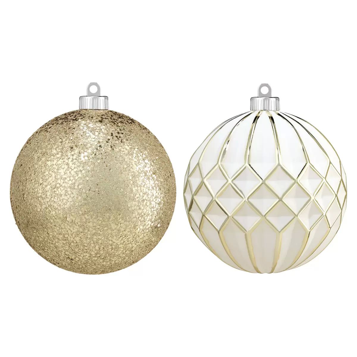 CG Hunter Holiday - Juego de esferas Decorativas - Adornos inastillables Extra Grandes - 15 cm de díametro Cada Esfera, para árbol de Navidad o Exteriores, Dorado- Blanco (6 Adornos con Gancho)