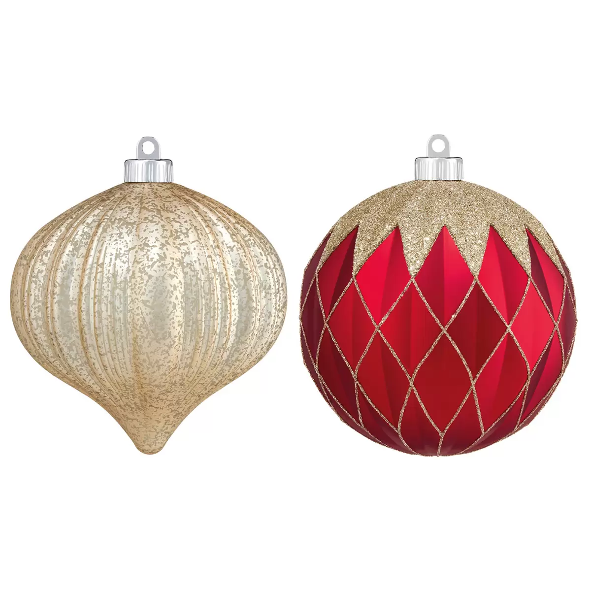 CG Hunter Holiday - Juego de esferas Decorativas - Adornos inastillables Extra Grandes - 15 cm de díametro Cada Esfera, para árbol de Navidad o Exteriores, Verde - Plata - Rojo (6 Adornos con Gancho)