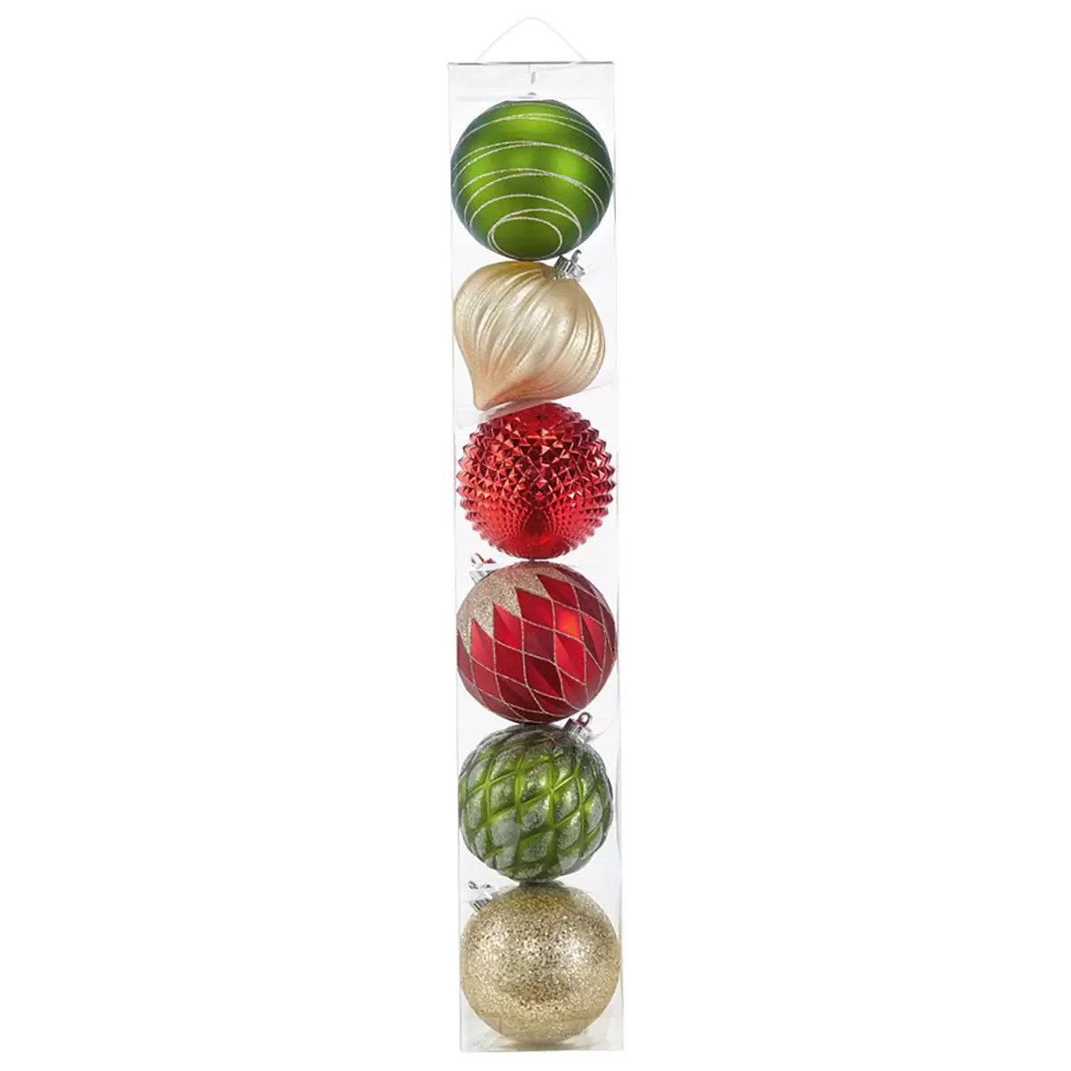 CG Hunter Holiday - Juego de esferas Decorativas - Adornos inastillables Extra Grandes - 15 cm de díametro Cada Esfera, para árbol de Navidad o Exteriores, Verde - Plata - Rojo (6 Adornos con Gancho)