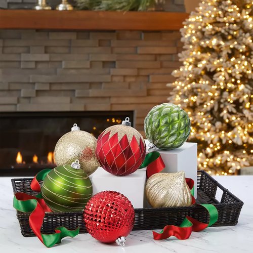 CG Hunter Holiday - Juego de esferas Decorativas - Adornos inastillables  Extra Grandes - 15 cm de díametro Cada Esfera, para árbol de Navidad o  Exteriores, Verde - Plata - Rojo (6 Adornos con Gancho)