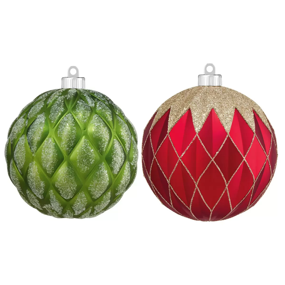 CG Hunter Holiday - Juego de esferas Decorativas - Adornos inastillables Extra Grandes - 15 cm de díametro Cada Esfera, para árbol de Navidad o Exteriores, Verde - Plata - Rojo (6 Adornos con Gancho)