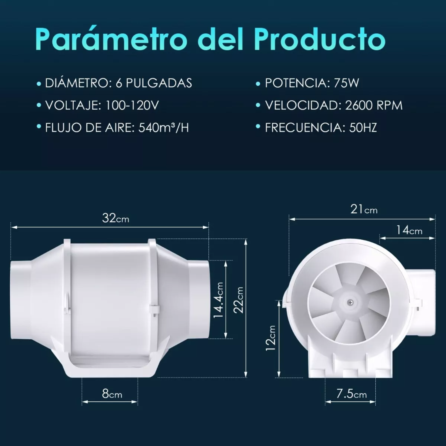 Extractor De Aire Axial 6 Pulgadas, Ventilador Extractor 75w