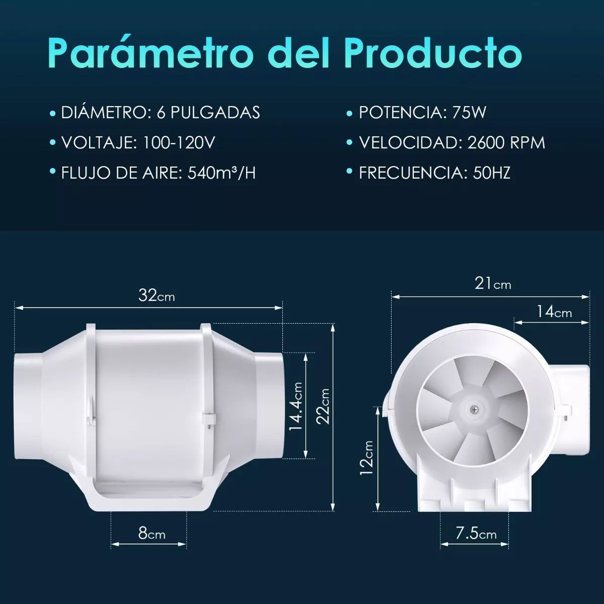 Extractor De Aire Axial 6 Pulgadas, Ventilador Extractor 75w