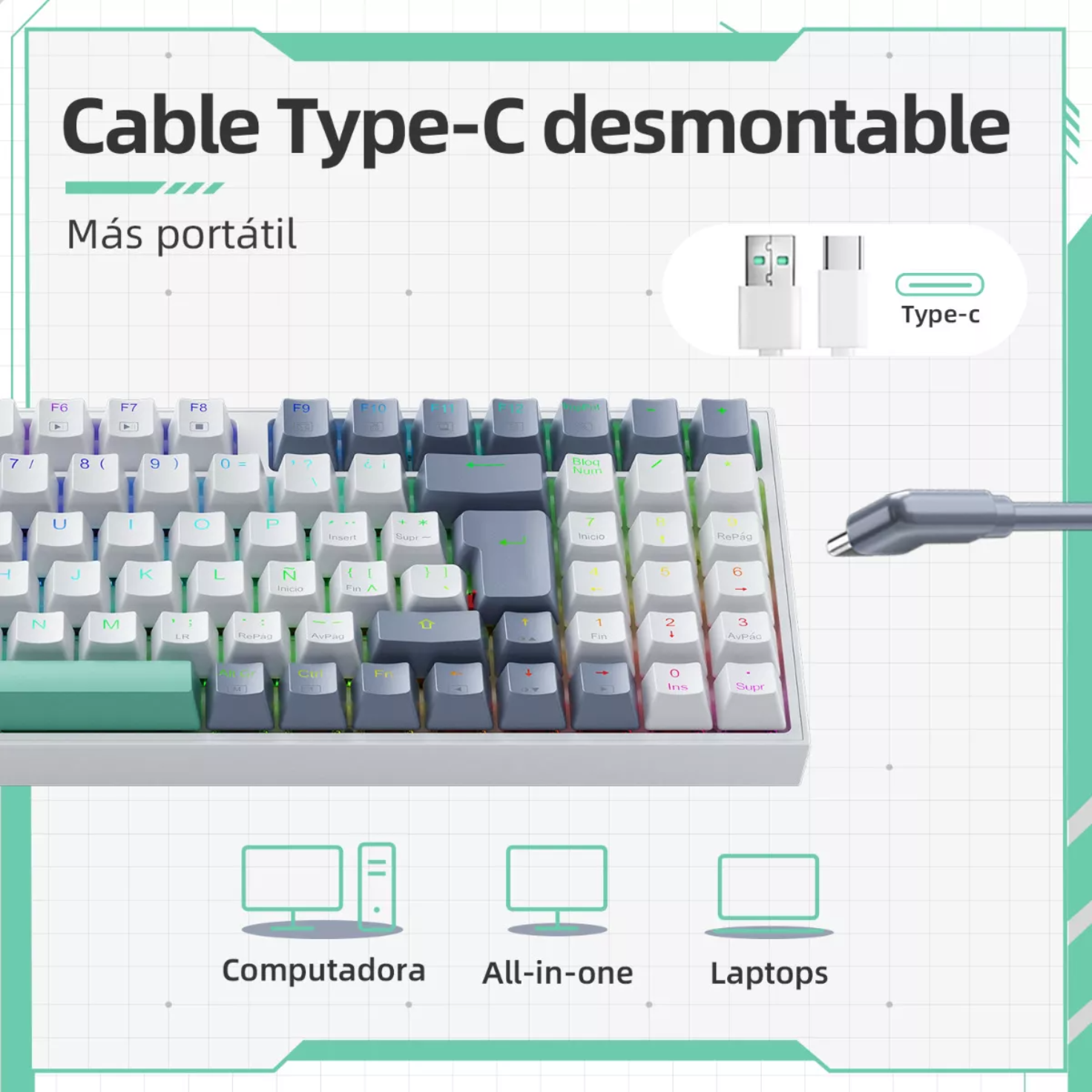 Teclado Mecánico K500 Gamer Alambrico Español Hot Swap Rgb
