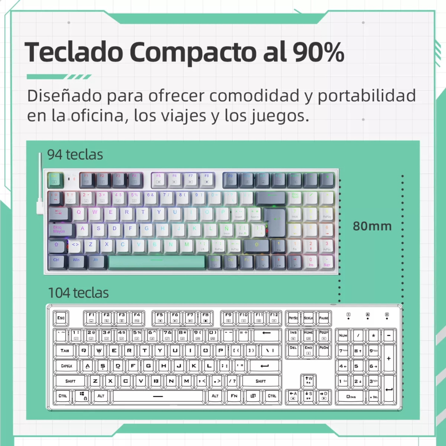 Teclado Mecánico K500 Gamer Alambrico Español Hot Swap Rgb
