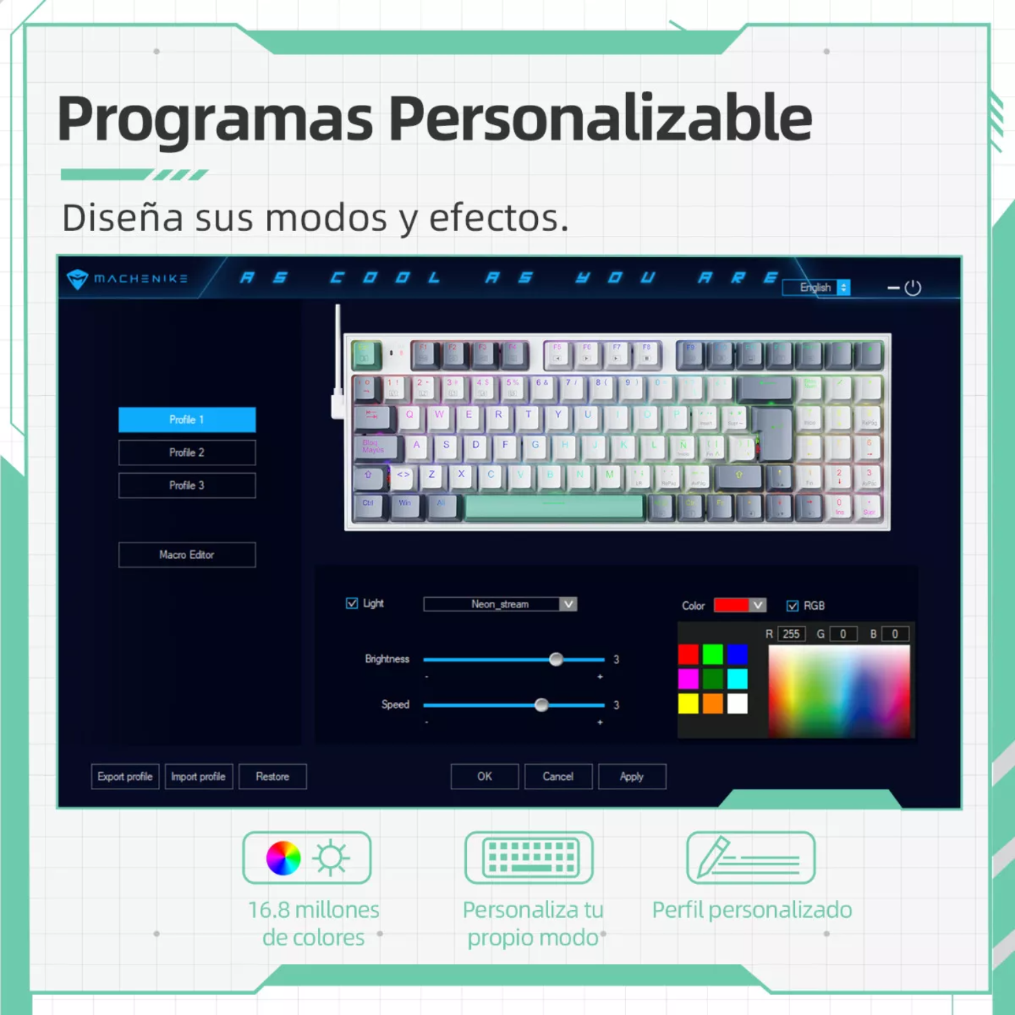 Teclado Mecánico K500 Gamer Alambrico Español Hot Swap Rgb