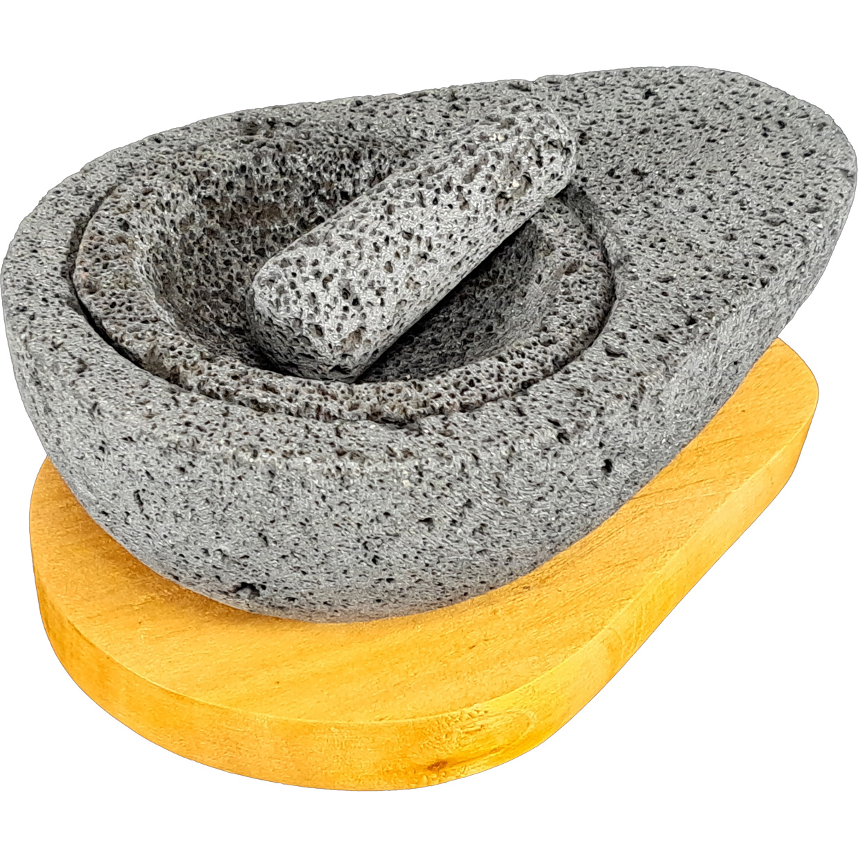 Molcajete Aguacate con Base de Madera