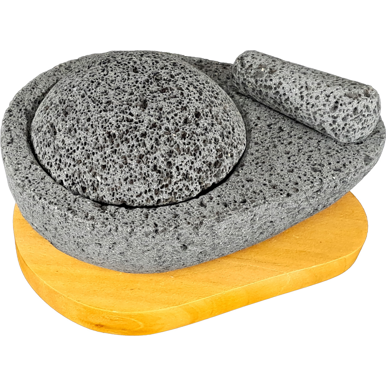 Molcajete Aguacate con Base de Madera