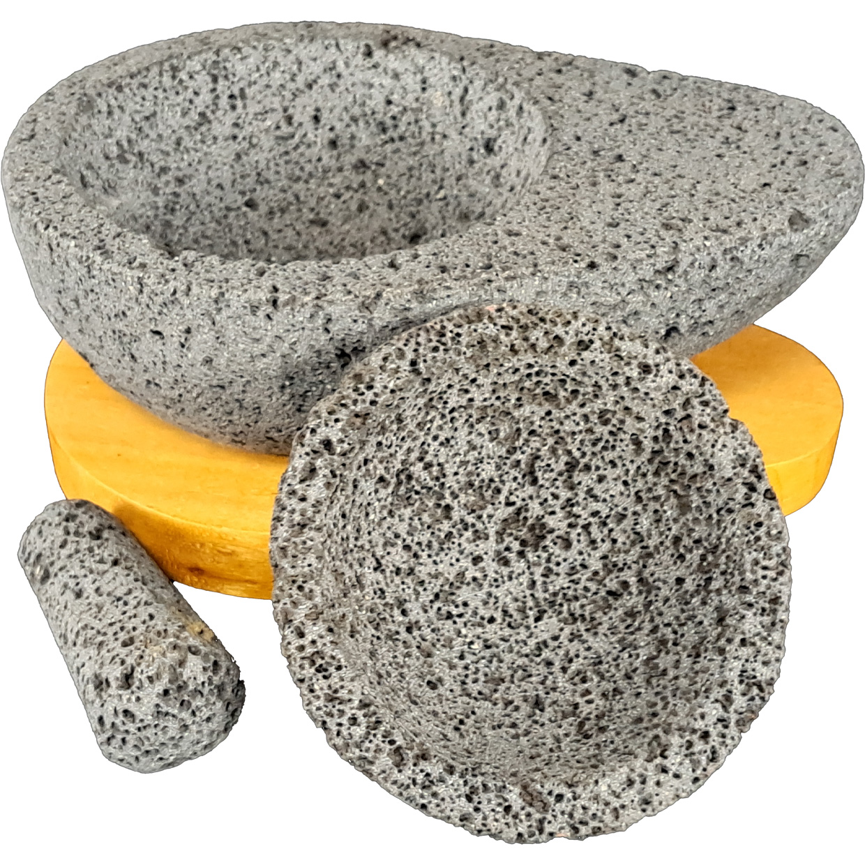 Molcajete Aguacate con Base de Madera