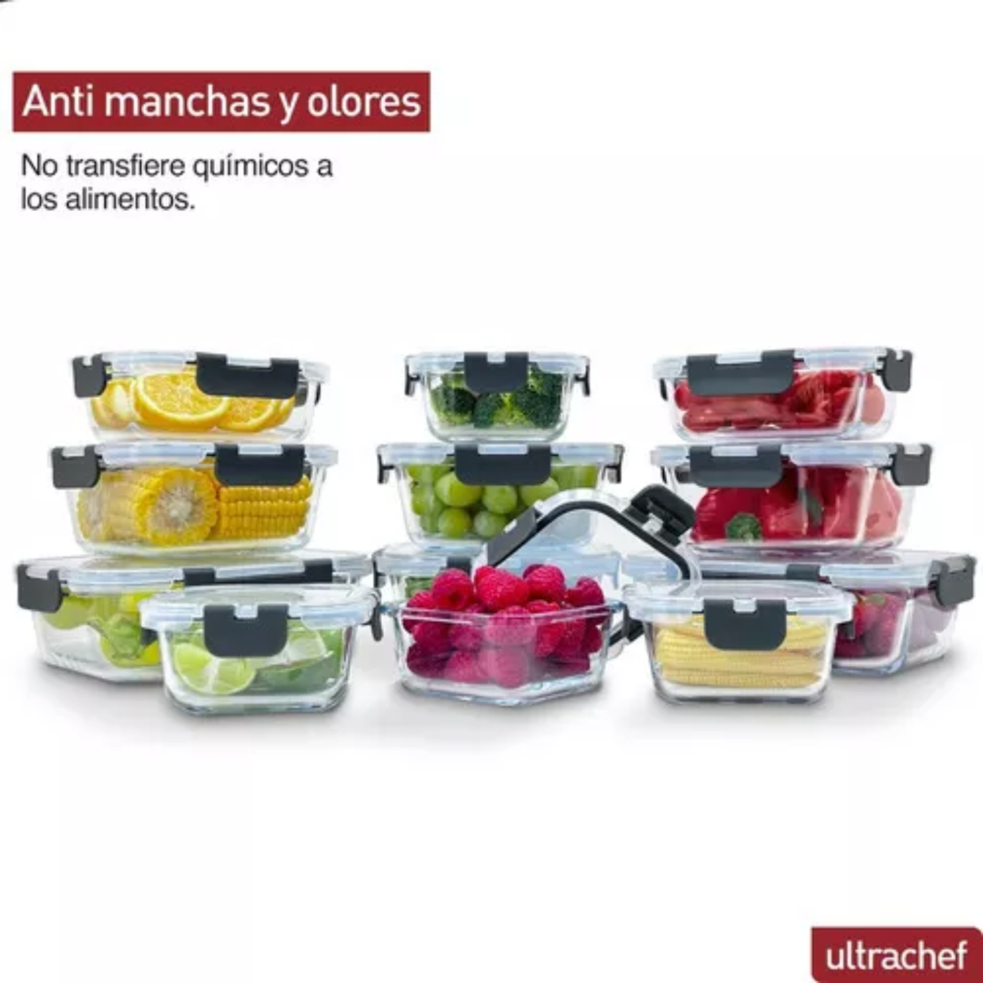 Contenedores De Vidrio Herméticos Ultrachef Juego 12 Recipientes (24 Piezas)