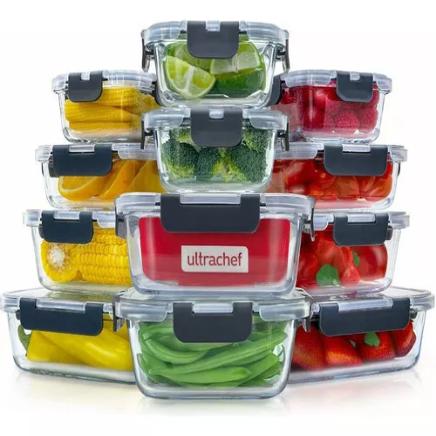 Contenedores De Vidrio Herméticos Ultrachef Juego 12 Recipientes (24 Piezas)