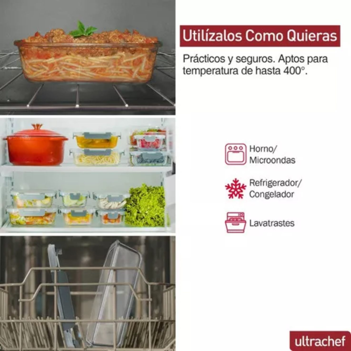 Contenedores De Vidrio Herméticos Ultrachef Juego 12 Recipientes (24 Piezas)