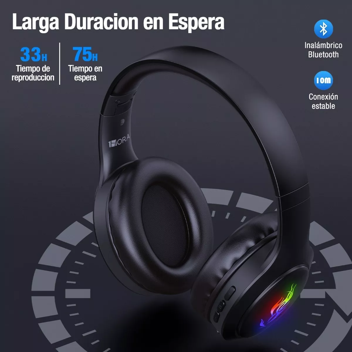 Audífonos Inalámbricos 1 hora AUT202N Bluetooth 5.1 De Diadema Bluetooth Plegable 33 horas de tiempo de juego con micrófono Manos Libre Color Negro