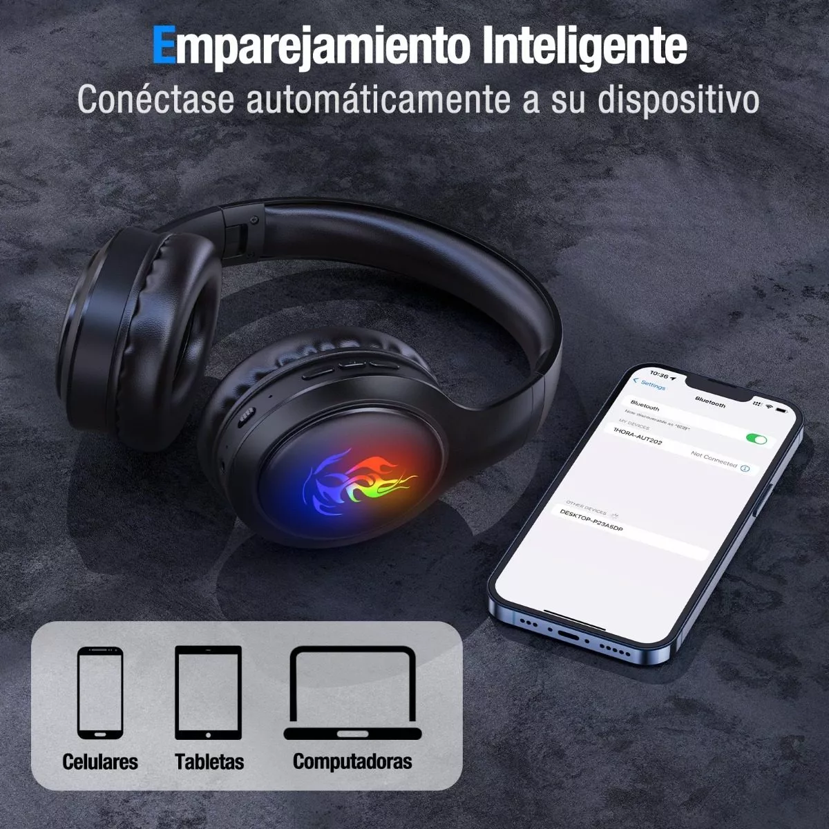 Audífonos Inalámbricos 1 hora AUT202N Bluetooth 5.1 De Diadema Bluetooth Plegable 33 horas de tiempo de juego con micrófono Manos Libre Color Negro