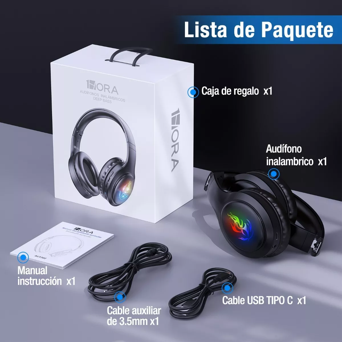 Audífonos Inalámbricos 1 hora AUT202N Bluetooth 5.1 De Diadema Bluetooth Plegable 33 horas de tiempo de juego con micrófono Manos Libre Color Negro