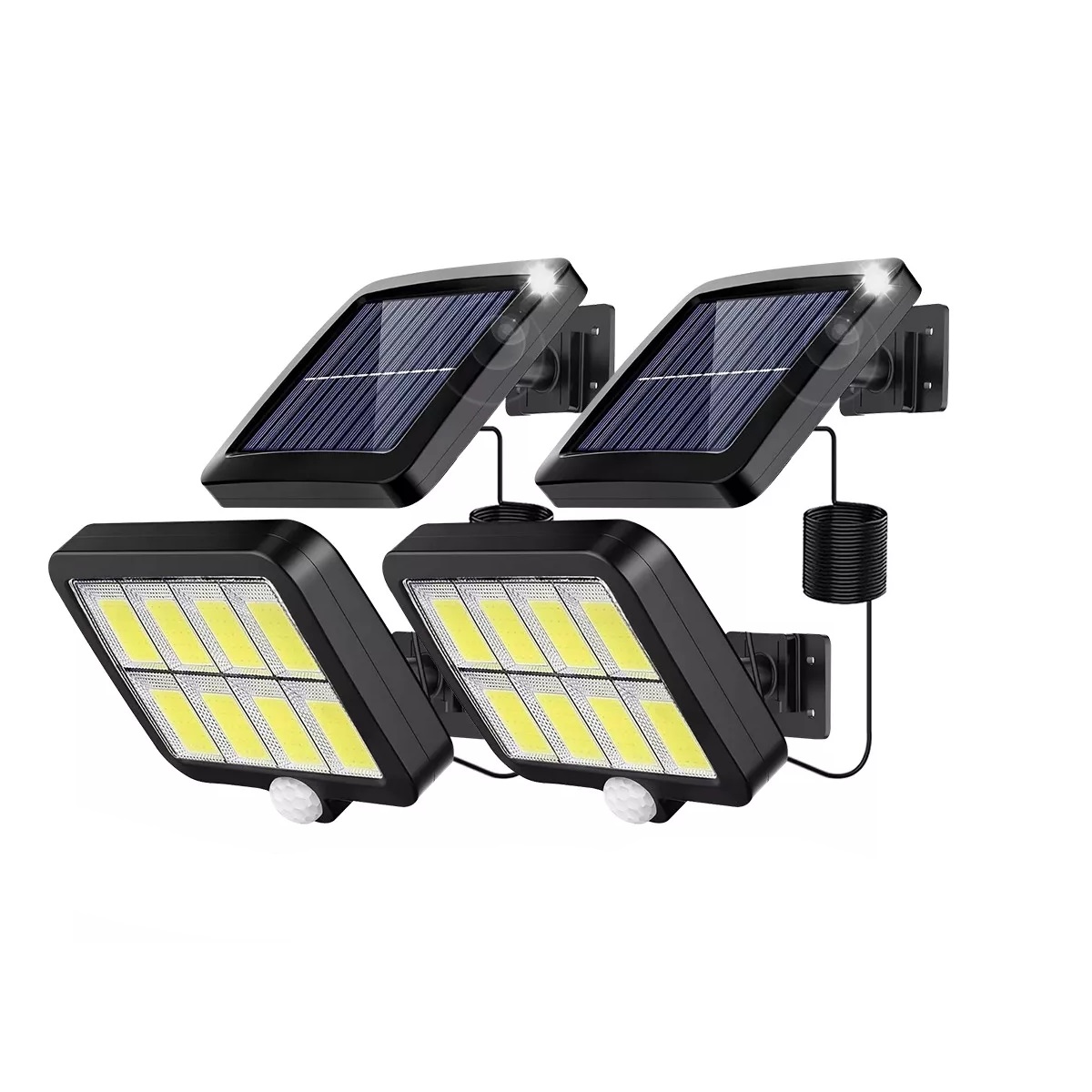 Lámpara solar exterior (2 paquetes), lámpara solar exterior con detector de  movimiento, luz solar exterior IP65, foco solar exterior de 160 LED, 3 mod