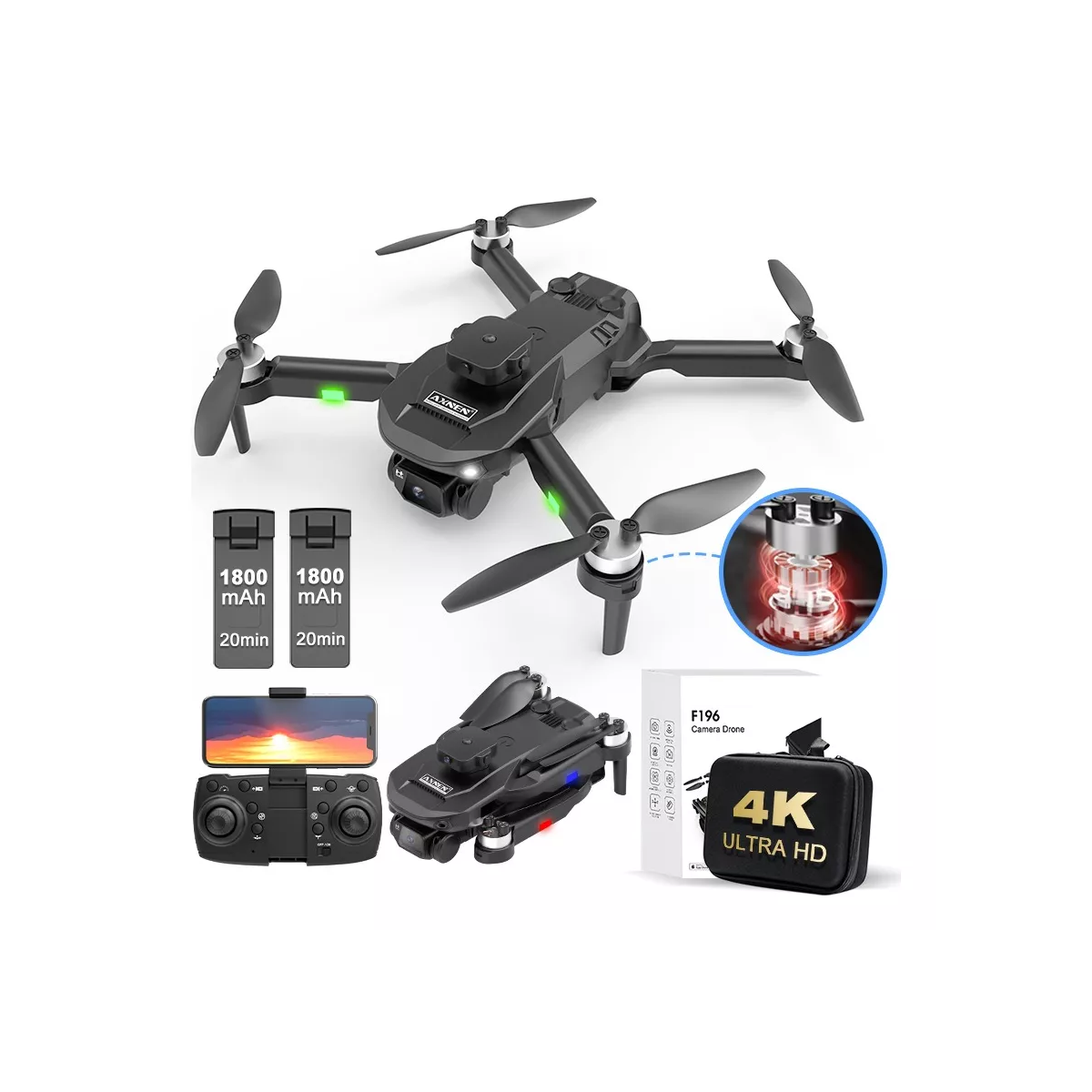 Dron con cámara dual 4k Uhd, drones para principiantes con evitación de  obstáculos, drones GPS con cámara 4k, motor sin escobillas, evitación de