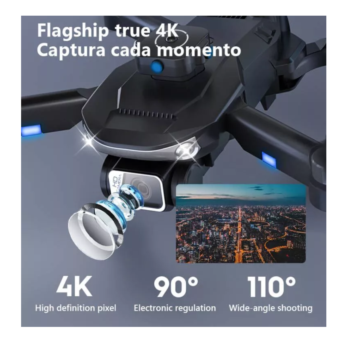 Mini drone PRO con dual cámara 4K negro 2.4GHz 3 baterías