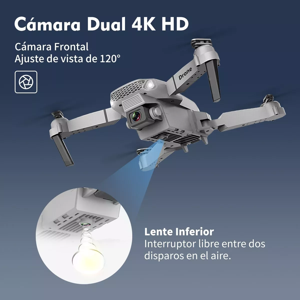 Control Remoto Drone Con Par Cámara 4k Quadcopter +2batería