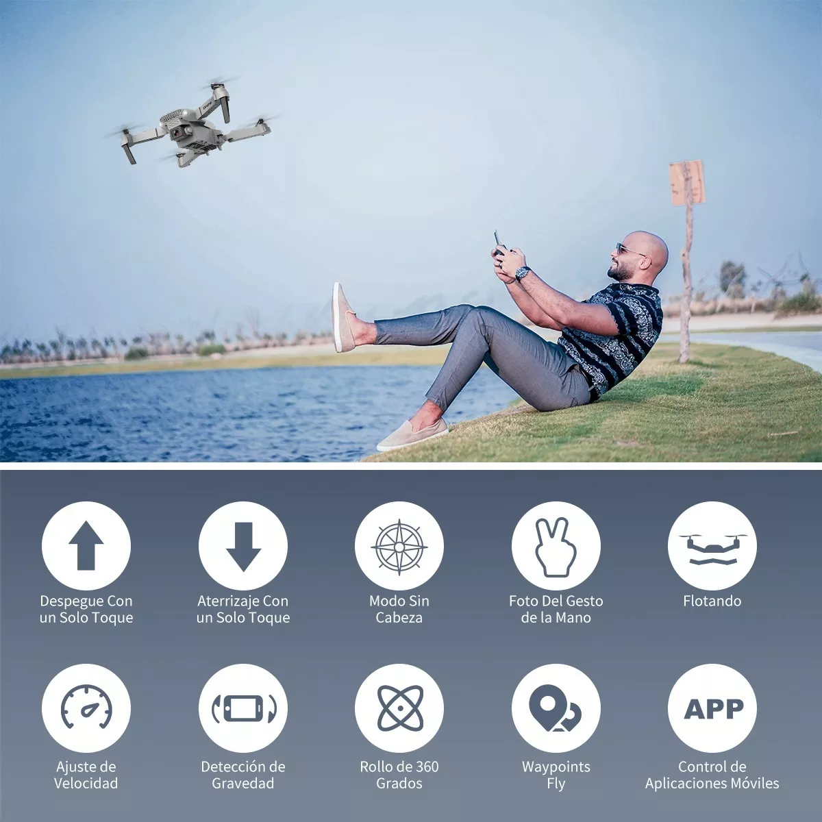 Control Remoto Drone Con Par Cámara 4k Quadcopter +2batería