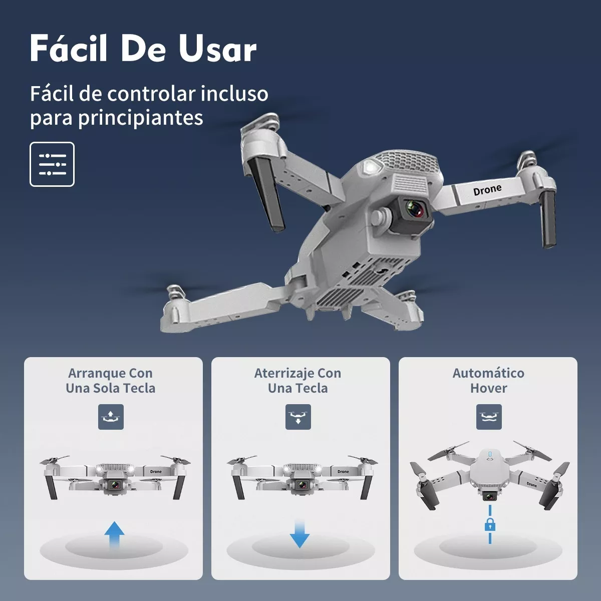Control Remoto Drone Con Par Cámara 4k Quadcopter +2batería