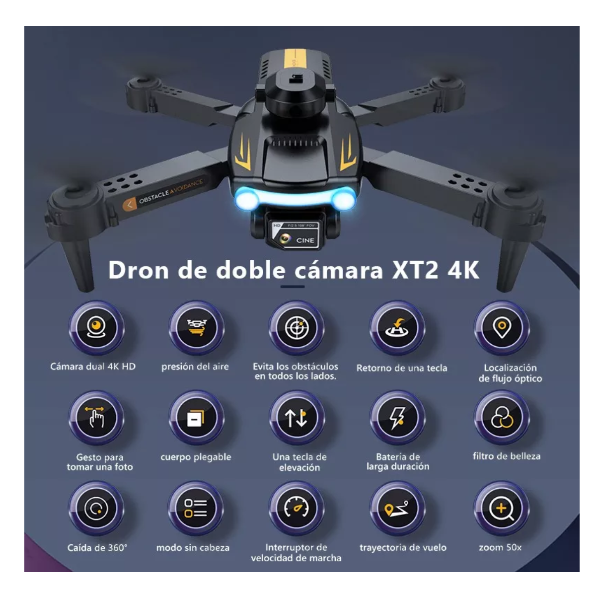 Drone A Control Remoto Xt2 Wifi Con Cámara 4k Hd/3 Baterías