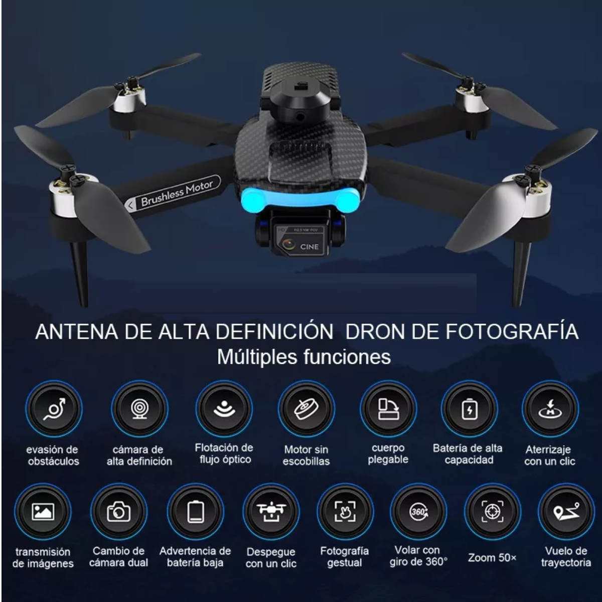 Drone Xt204 De Motor Doble Sin Escobillas 4k Hd/4 Baterías