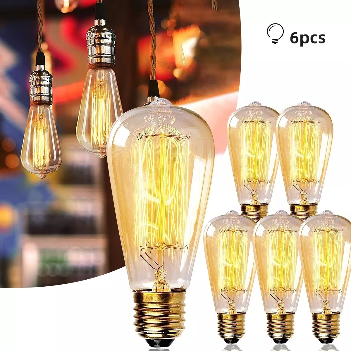 Set 6pcs Focos Edison Vintage Led Bombillas Luces Para Hogar E26