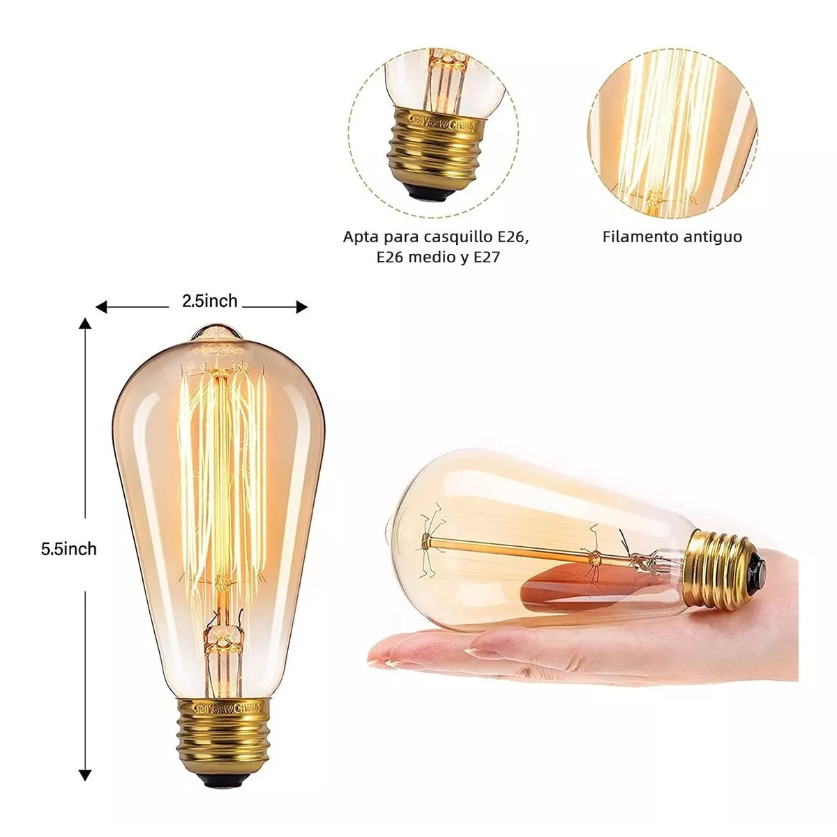 Set 6pcs Focos Edison Vintage Led Bombillas Luces Para Hogar E26