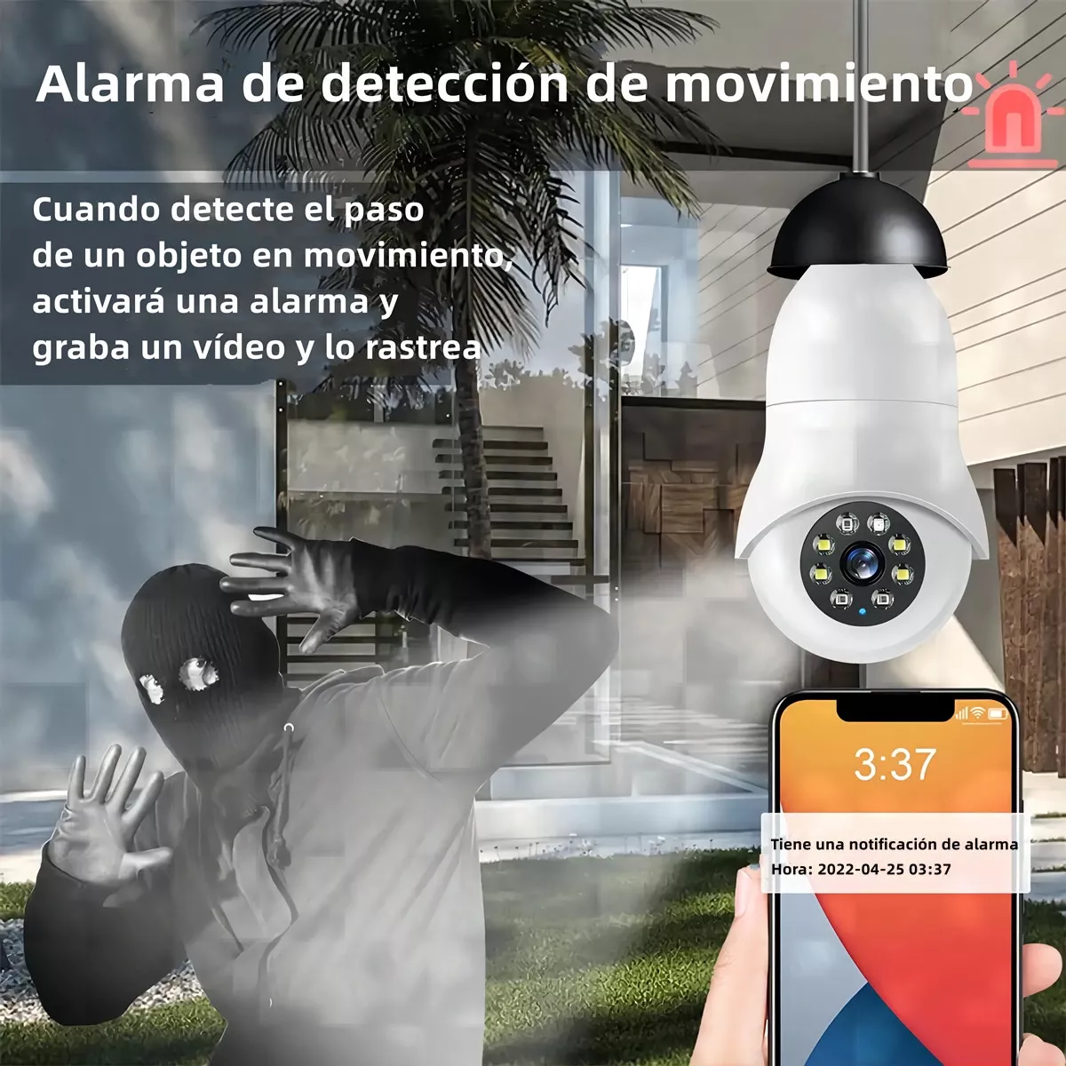 Par Cámara De Seguridad Wifi Hd 1080p E27 Foco 360 Alarma 2pieza