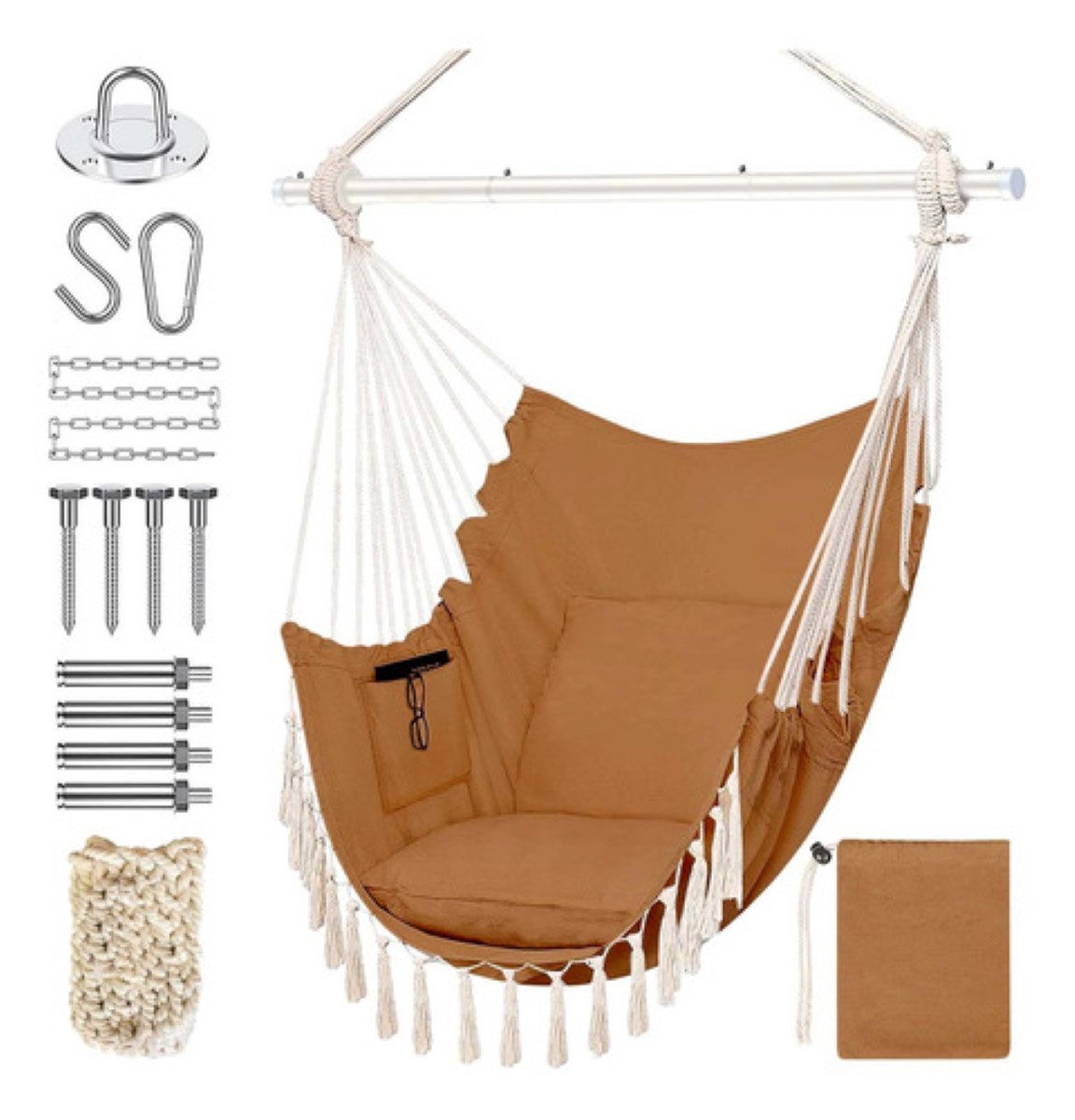 Sillas Columpio Colgantes Para Jardín 2 Cojín Kit Hamacas MARRON.