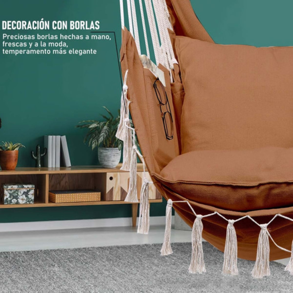 Sillas Columpio Colgantes Para Jardín 2 Cojín Kit Hamacas MARRON.